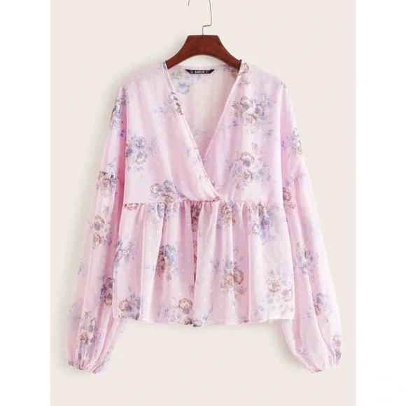 Lantern Sleeve Floral Print Semi Sheer Smock Top - Picture 3 of 14